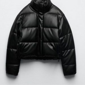Zara faux leather bomber puffer jacket